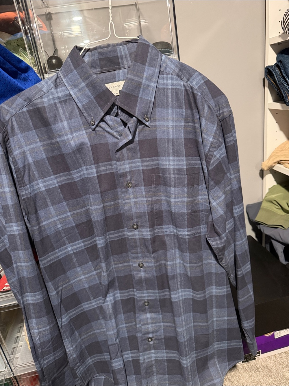 Men's Casual Button-Down Plaid Shirt - Navy Blue